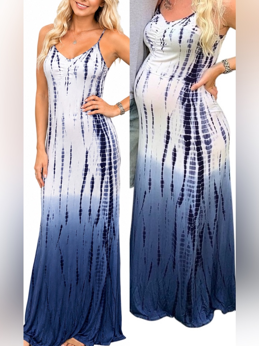 Xhilaration Ombré Blue & White Tie-Dye V-Neck Maxi Dress size small - Picture 1 of 7